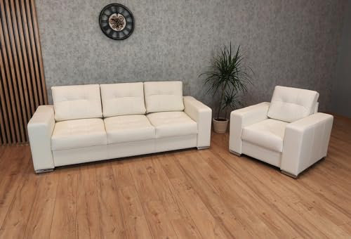 Quattro Meble Weiß Echtleder Sofagarnitur Mallorca Pik 3 er + passenden Sessel Lederset Echt Leder Couchgarnitur Sofa Couch Möbel Set große Farbauswahl !!!