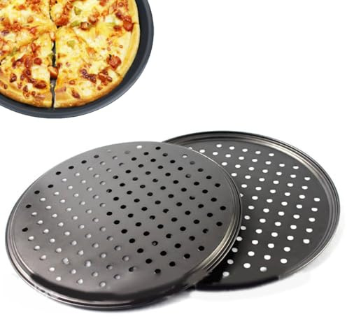 Gsycle 2 Stück Pizzablech Rund 24,5 Cm Antihaftbeschichtete Karbonstahl Pizzabackpfanne Perforiertes Kleines Pizzablech Pizzapfanne Mit Löchern Für Zu Hause, Küche, Ofen, Restaurant, Außenbereich