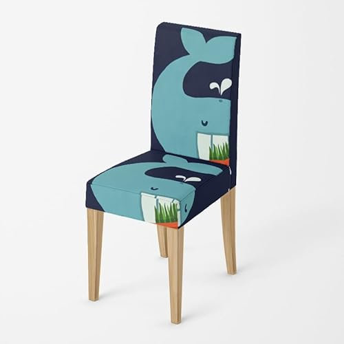 Stuhlhussen Wal Blau Grün Stuhlhussen Schwingstühle Stretch Weiche Elasthan Stuhlbezug Waschbar Hussen für Stühle Abnehmbare Stuhlbezüge Langlebig Universal Stuhlhussen 2er Set