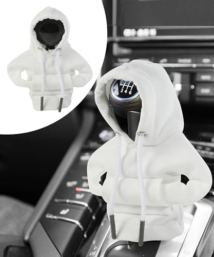 Flaconi Schaltknauf-Abdeckung, Schalthebel-Hoodie, coole Auto-Sachen, Schaltknauf-Hoodie, Auto-Schalthebel-Hoodie, Hemd-Pullover für Schaltknauf, Schaltknauf-Zubehör für Autos (weiß)