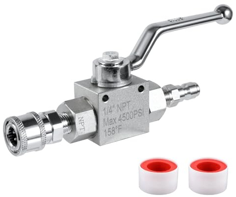 NQEUEPN High Pressure Washer Ball Valve Kit, Premium Stainless Steel 1/4 Ball Valve Kit Easy to Open and Close Designed Specifically for Pressure Washing Hoses