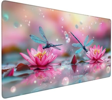 Rosa Mauspad 600 x 300 x 3 mm,XXL Gaming Mauspad Lotus,Verlängertes Groß Mauspad Schreibtischauflage,Wasserdicht Mauspad,Genähte Kanten Mauspad,rutschfeste Gummibasis,Mauspad Gamer,Geschenk Y-398