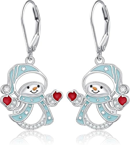 S925 Sterling Silber Weihnachten Ohrring Schneemann/Weihnachtsbaum/Schneeflocke Hebel Zurück Dangle Drop Ohrring für Frauen Schmuck Geschenk