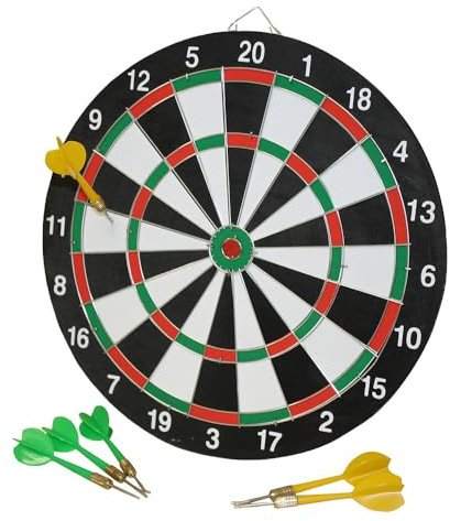 Idena - Dartscheibe zum Aufhängen, Dartboard mit 2 Seiten, Durchmesser 29 cm, inkl. 6 Dartpfeilen in Grün und Gelb sowie Spielanleitung