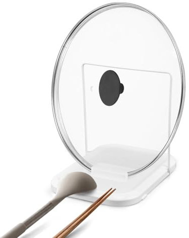 HINMAYGO Pot Lid Holder and Spoon Rest Rack, Pot Lid Holder While Cooking Foldable Utensils Pan Pot Cover Lid Rack Stand Organizer, Spoon Rest with Pot Lid Holder for Countertop, White