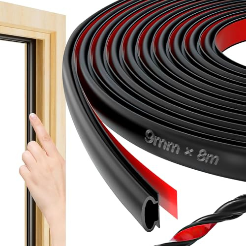 8M Goma Burlete Puerta Tira de Sellado Autoadhesivo Tipo D para Ventanas Marcos de Puertas Entrada Casa Corredera Madera Aluminio