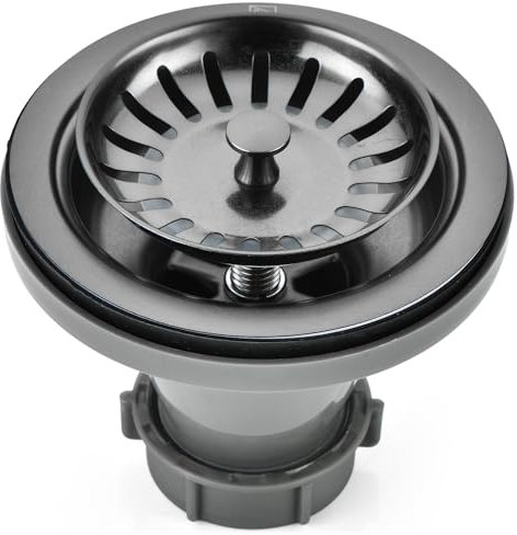 Black/Gold/Chrome Kitchen Sink Drain Assembly Replacement Kit,for Standard 3-1/2 Inch Kitchen Sinks,with Removable Basket Strainers Stopper Plug, with 1-1/2 Lock Nuts,Nicmondo (Black)