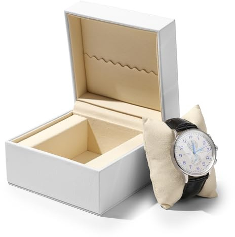 Papten Einzelne Uhr Box Uhr Geschenk Fall für Männer Frauen Leder-Uhrenbox | Mit Uhrenkissen Und Fach Für Geschenkkarten. Ideal Als Geschenk Und Geburtstagsgeschenk,weiß,Uhrenaufbewahrung,Uhrenrolle