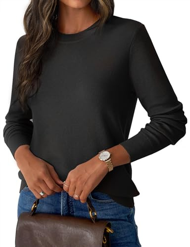 GKBK Womens Sweaters Wool Blend Crew Neck Lightweight Loose Fit Pullover Black Long Sleeve Fall Tops Business Casual Outfits 2025 Trendy