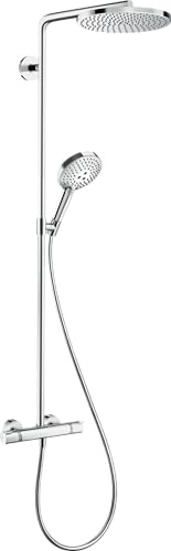 hansgrohe Raindance S – vattenbesparande duschsystem (EcoSmart+) med termostat, regndusch (240 mm) med kran, handdusch (3 stråltyper), slang, duschstång och huvuddusch, krom, 28825000