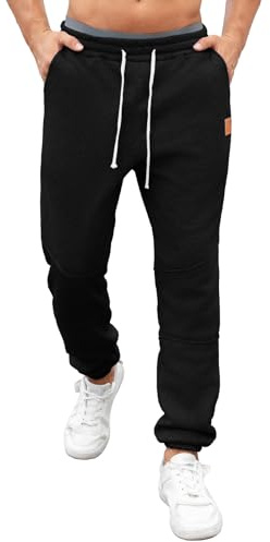 Aisprts Pantalon Survêtement Homme Polaire Pantalon de Sport Chaud Hiver Bas de Jogging Coupe Ample à Bas Élastiqué et Poches Latérales, Noir, XL