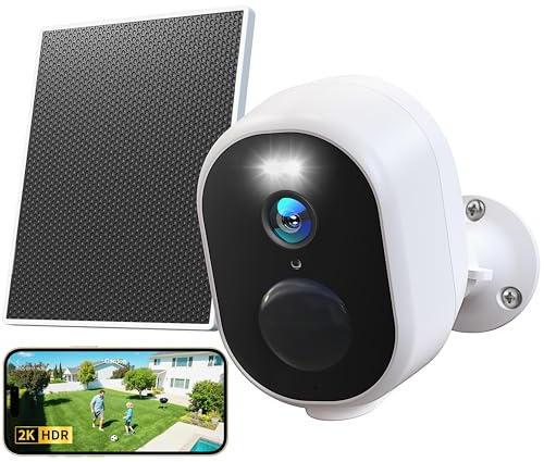 GNCC 4MP Camara Vigilancia WiFi Exterior Solar, 5200mAh Batería Recargable, 2.4/5 GHz WiFi Seguridad Camara de Vigilancia sin Cables, PIR Sirena, Visión Nocturna Color, Audio Bidirecciona, IP65