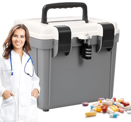 Boîte à médicaments avec serrure, coffre-fort pour documents de grande capacité avec cadenas combiné, grande capacité pour médicaments, outils et documents, portable pour maison, travail, voyage
