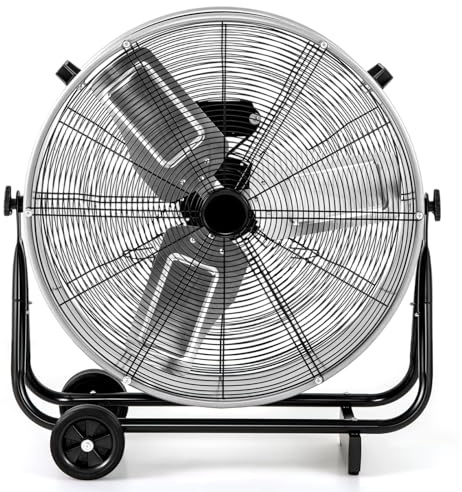 TANGZON 24 Industrial High Velocity Drum Fan, 360° Tilting Cooling Fan with 3 Speeds, Wheels & Handles, Portable Floor Standing Fans for Home Office Gym Garage Warehouse, 230W Max Power (Silver)
