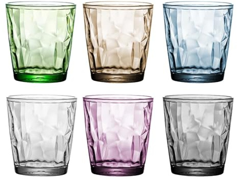 Henrrida Diamond Design Plastik Gläsers - 4 er Set - CocktailGläser Bunt Hartplastik Becher Spülmaschinenfest - Stapelbar (220ml)