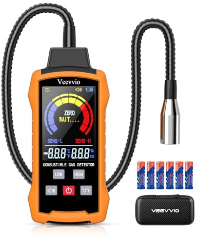 Detector de gas natural con cuello de cisne de 18 pulgadas, detector de fugas de gas para el hogar, detector de gas con temperatura/humedad, alarma audible y visual, localizar la fuente como propano