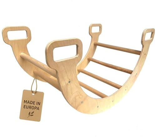 Unique Nature Montessori Mini Wippe 68x37x40 cm – kompaktes Indoor Klettergerüst & Motorikspielzeug ab 1 Jahr, multifunktionales Holzspielzeug für Kleinkinder, kleine Schaukellösung für wenig Platz