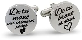 Gemelos personalizados boda, AfricanDreamland - “De tu mano mis primeros pasos, de tu brazo al altar” | Gemelos acero inoxidable, Regalo padrino, padre o novio con caja de madera grabada