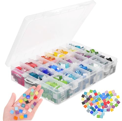 HOMSFOU Mosaikfliesen Für Bastelarbeiten Glasbruchstücke in Vielfältigen Farben Glasfliesen Für Dekorationsprojekte Bastelbedarf in Box Mit Fächern Für Einfache Aufbewahrung Und Anwendung