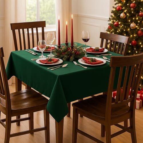 Hans-Textil-Shop Tischdecke Weihnachten Dunkelgrün 100x100 cm – 100% Baumwolle, handgefertigt in Europa, pflegeleicht & bügelfest, Festliche Tischwäsche für Advent & Feiertage
