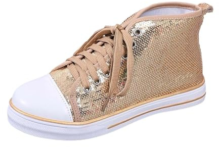 Generiskt glitter, paljetter, sneakers, hög topp för kvinnor, flickor, ankelhöga sneakers med paljetter för fest, festival, kostym, glitterskor, disco karneval festival, Guld, 42 EU