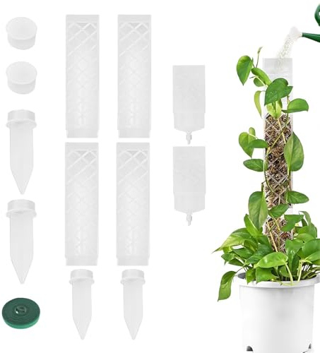 KBIBCK 4 Pcs Tuteur Sphaigne, Tuteur Monstera en Plastique, Tuteurs Monstera avec Insertion à la Terre et Flacons Goutte à Goutte, pour Les Aides à Lescalade des Plantes (Transparent)