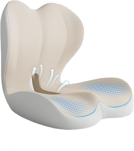 HoldOneLight Cojín ortopédico con Respaldo [Apoyo Lateral y Comodidad] Cojín para Silla de Oficina y Coche - Ergonómico, Acolchado para el Asiento (Beige)