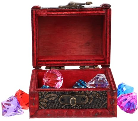 JECOMPRIS Cofre del Tesoro Pirata para Pequeño con 2 Piezas, Caja de Juguete con 10 Piedras Acrílicas de 20 Mm, Accesorio Decorativo para Fiestas Temáticas y Búsqueda del Color