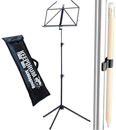 K&M 100/1 Notenständer Schwarz + Bleistifthalter + keepdrum Tasche