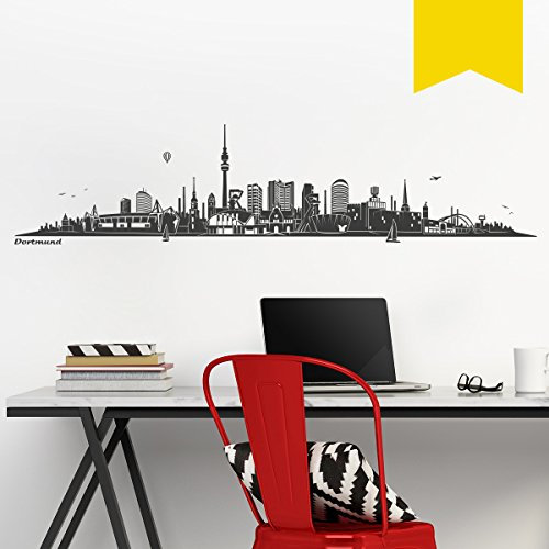 WANDKINGS Wandtattoo - Skyline Dortmund (ohne Fluss) - 180 x 42 cm - Gelb - Wähle aus 6 Größen & 35 Farben