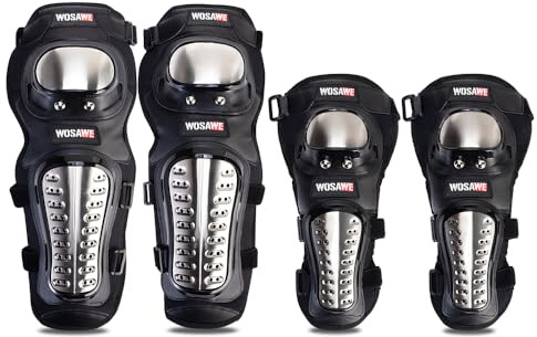 WOSAWE Protecciones de Rodilleras, Adultos Anti-caída Codos Protectores Acero Inoxidable Moto Kit de Protección (Codo Largo y Rodilleras)