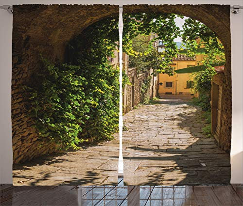 ABAKUHAUS europäisch Rustikaler Vorhang, Old Street in der Toskana, Wohnzimmer Universalband Gardinen mit Schlaufen und Haken, 280 x 245 cm, Grau Beige