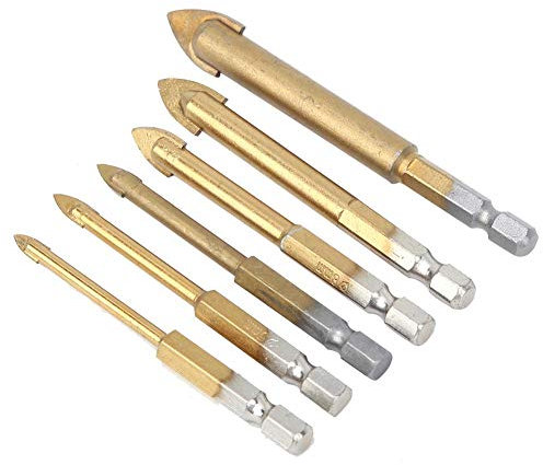 6 Stück Fliesenbohrer Glasbohrer Set, Sechskantschaft Spear Head Bohrer, 4mm/5mm/6mm/8mm/10mm/12mm, für Fliesen, Glas, Holz, Porzellan, Keramik, Beton, Ziegel