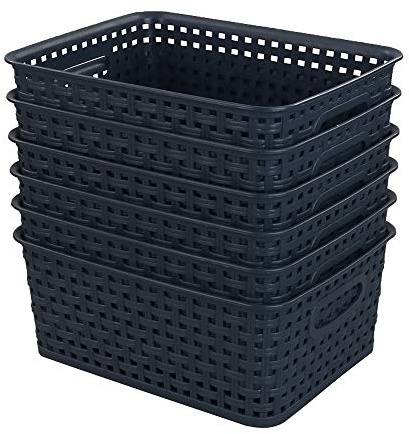 Sandmovie Geflochtene Aufbewahrungskörbe aus Kunststoff, Marineblau, 6 Stück