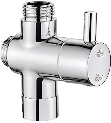 Ibergrif M92202 Válvula Desviadora de 3 Vias, Valvula Mezcla Ducha, Una Entrada G1/2, y Dos Salidas G1/2 , para Cabezal de Ducha Manual y Cabezal Rociador Fijo, Latón, Cromo - Alta Presión 8 kg