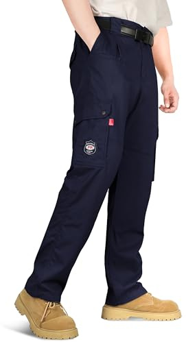 BOCOMAL FR Pants for Men Cargo Flame Resistant Pants(2112&CAT2) 100% C 7.5oz Utility Fire Resistant Pants Navy