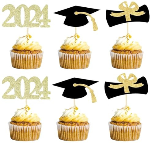48 Stück 2024 Graduation Cupcake Topper Klasse of 2024 Graduation Cake Toppers für Party Kuchen Dekorationen Supplies