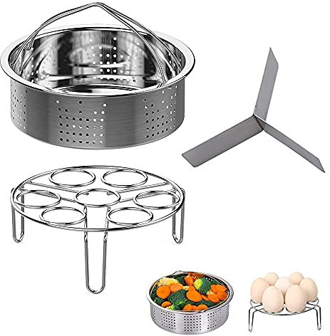 ERHUAN Steamer Rack Set, 3 Pcs Pressure Cooker Accessories, Include Stainless Steel Steam Basket, Egg Steamer Rack, Divider Steamer Rack for 5,6,8QT 3/5/6Litre Instant Pot Pressure Cooker