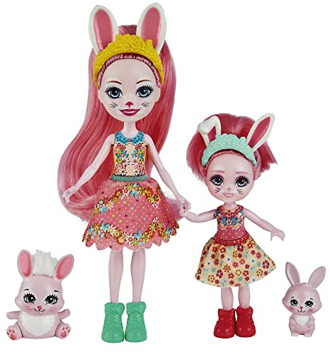 Enchantimals HCF84 - Bree Bunny und kleine Schwester (ca. 15 cm und ca. 4 cm) & 2 Tierfiguren, Abnehmbarer Rock und Zubehörteile, tolles Spielzeug Geschenk für Kinder ab 3 Jahren
