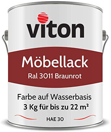 Viton Möbellack - 3 Kg (2,5 L) - Seidenmatt Schwedenrot/Braunrot - Möbelfarbe auf Wasserbasis - RAL 3011 Braunrot