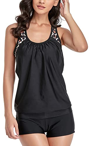 IHCEMIH Baddräkt för kvinnor, tankini push up, magkontroll, hög midja, baddräkt, badkläder, baddräkter, baddräkt, tvådelad sport, strand, sommartoppar, badshorts, set, badklänning för kvinnor, Schwarz, XXL