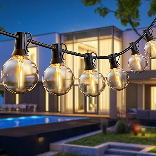 LED Outdoor String Lights Mains Powered, 22ft/6.8m Waterproof Festoon Lights Outdoor, 16+2 (Spare) G40 LED Bulbs Garden String Lights, Indoor/Outdoor String Lights for Garden, Patio, Wedding