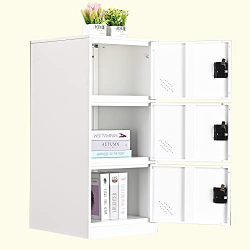 MECOLOR Taquilla pequeña vertical de un solo nivel con pestillo de candado, 2 o 3 compartimentos de almacenamiento para empleados, hogar, oficina, escuela, niños (FWH, P3V)
