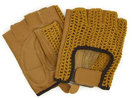 Guantes de cuero estilo retro vintage para automovilistas, guantes de conductor sin dedos, para bicicleta, marrón camel