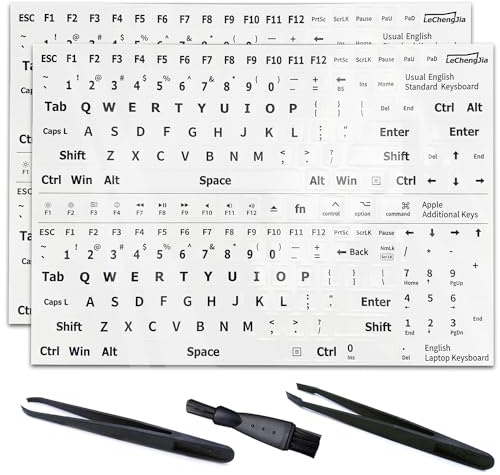 2 StüCk WeißEr Englisch Matter Tastaturaufkleber(US), Computer Ersatz Tastatur Aufkleber für Jede Computer Tastatur,2 Montagepinzetten,1 ReinigungsbüRste(US-WeißEr Matter)