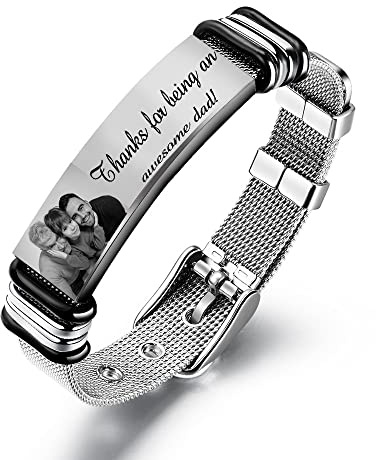 kaululu Herren Personalisiert Armbander mit Namen Foto Gravur Edelstahl Armband Geschenk für ihn Vatertag/Valentinstag/Geburtstag/Weihnachten