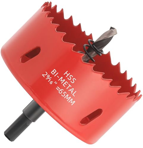 GarHWAL HSS M42 - Sega a tazza da 65 mm, con adattatore e punta di centraggio, ideale per legno, plastica, cartongesso, compensato e metalli, profondità di taglio fino a 32 mm