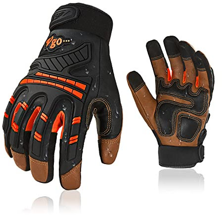 Vgo... Work Gloves Anti Impact Touchscreen in Goat Leather Water Repellent, Antivibration Utility Safety Gloves for Assembly Logistic Garden Warehouse, 1 pair