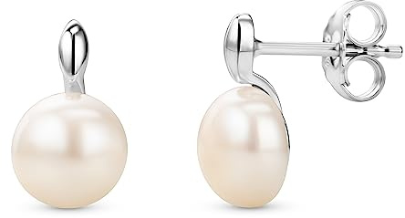 Orovi Schmuck Damen Perlen Ohrstecker mit runde weiße Süßwasser Zuchtperlen Zeitlose klassische Perlen Ohrringe aus 925 Sterling Silber
