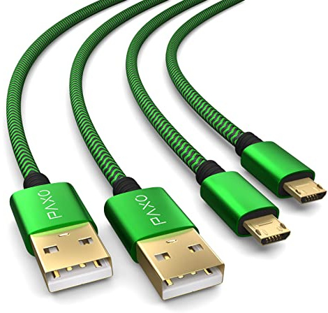 2x cavo di ricarica per controller PS4, cavo da 4 m per controller Playstation 4, Sony PS4, PS4 Slim, Microsoft Xbox One, cavo di ricarica micro USB, verde-nero